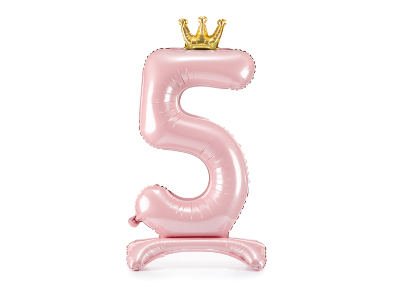 Stojący balon foliowy cyfra ''5'', 84 cm, jasny różowy
