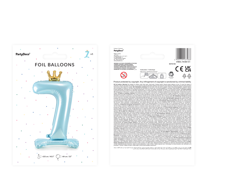 Stojący balon foliowy cyfra ''7'', 84 cm, błękit - obrazek 3