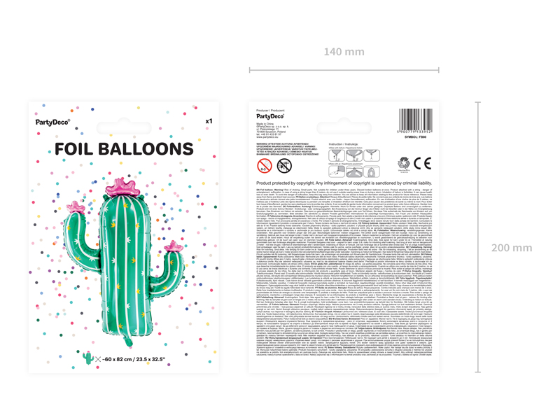 Balon foliowy Kaktus, 60x82cm, mix - obrazek 7