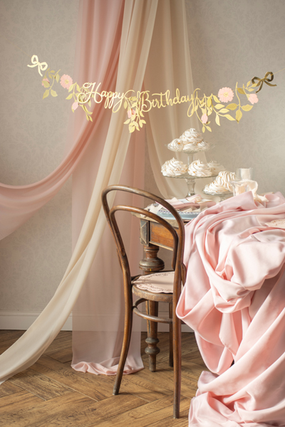 Baner Happy Birthday Kwiaty, różowo-złoty, 1.3m - obrazek 5