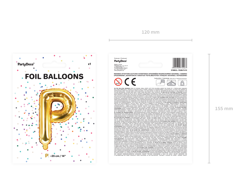 Balon foliowy Litera ''P'', 35cm, złoty - obrazek 3