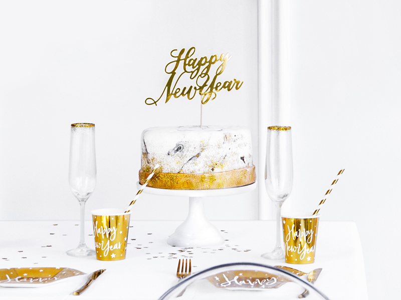 Topper na tort Happy New Year, złoty, 24cm - obrazek 5