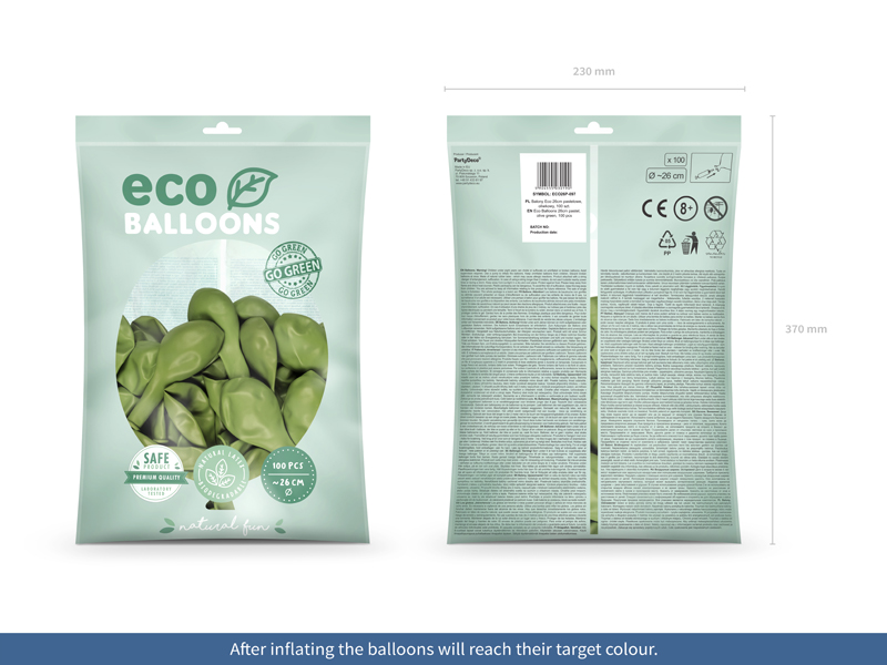 Balony Eco 26cm pastelowe, oliwkowy (1 op. / 100 szt.) - obrazek 6