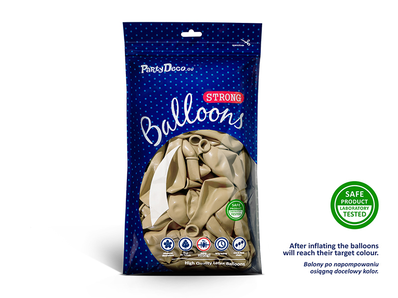 Balony Strong 23 cm, Metallic Cold Gold (1 op. / 100 szt.) - obrazek 3