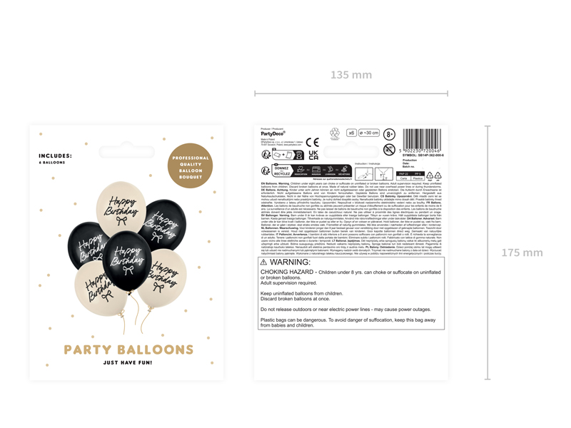 Balony Strong Happy Birthday Kokardki, 30 cm, mix (1 op. / 6 szt.) - obrazek 3