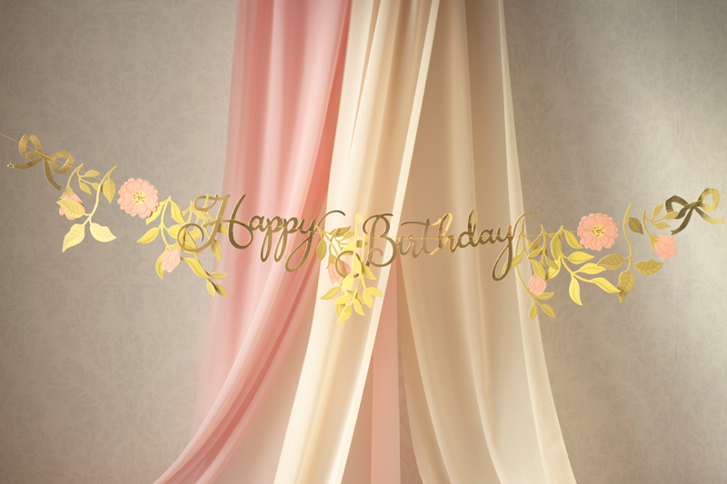 Baner Happy Birthday Kwiaty, różowo-złoty, 1.3m - obrazek 3