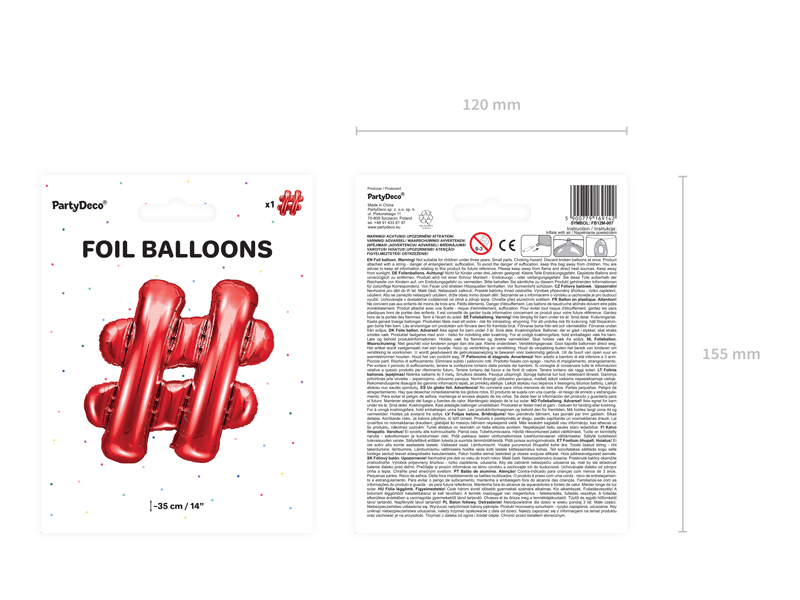 Balon foliowy znak ''#'', 35cm, czerwony - obrazek 5