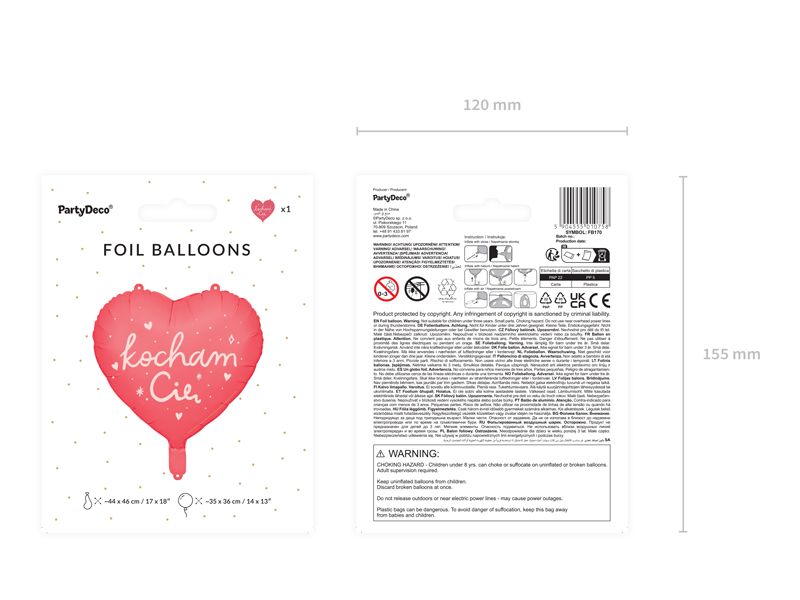 Balon foliowy Serce ''Kocham Cię'', 45 cm, mix - obrazek 8