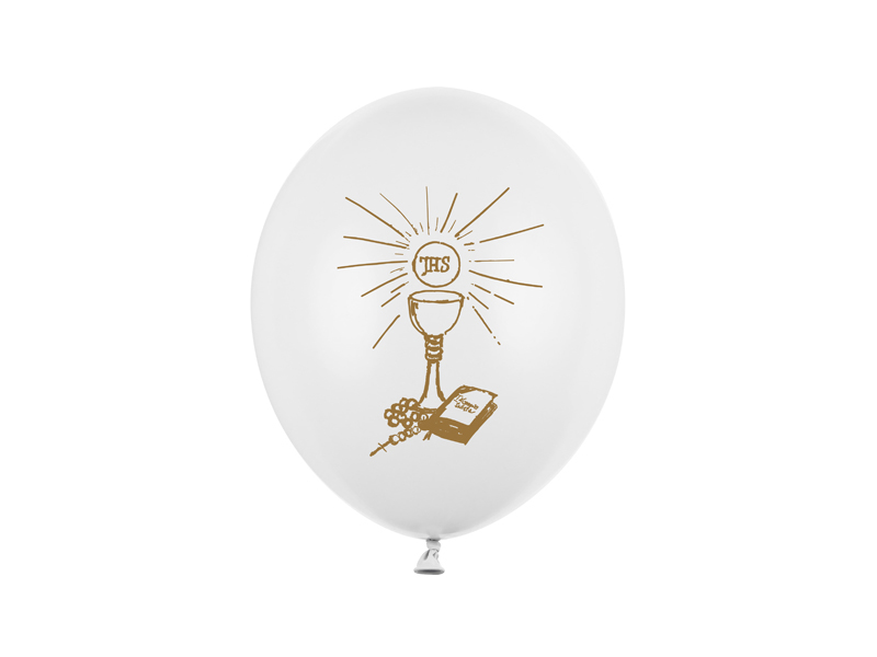 Balony 27cm, I Komunia Święta, P. White (1 op. / 6 szt.)
