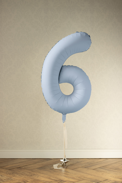 Balon foliowy Cyfra '6', 86cm, mglisty niebieski - obrazek 3