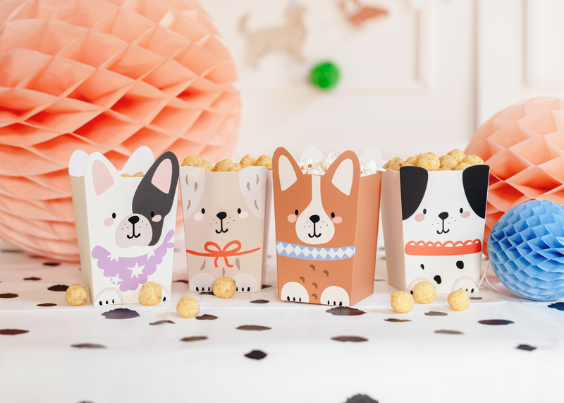 Pudełka na popcorn Pieski, 8,7x8,7 cm, mix (1 op. / 6 szt.) - obrazek 3