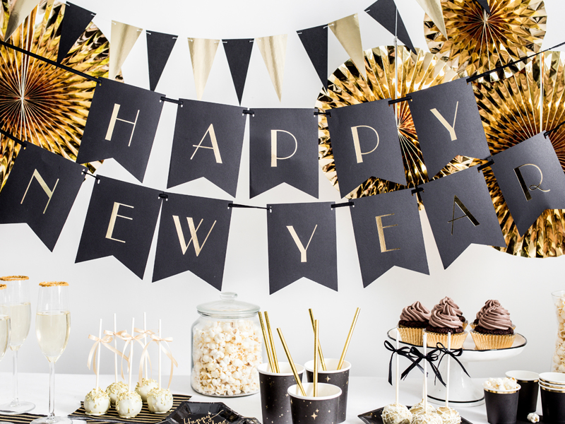 Baner Happy New Year, czarny, 15 x 170 cm - obrazek 3