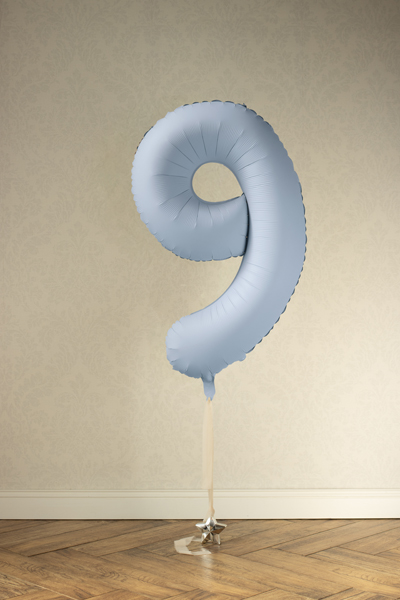 Balon foliowy Cyfra '9', 86cm, mglisty niebieski - obrazek 3
