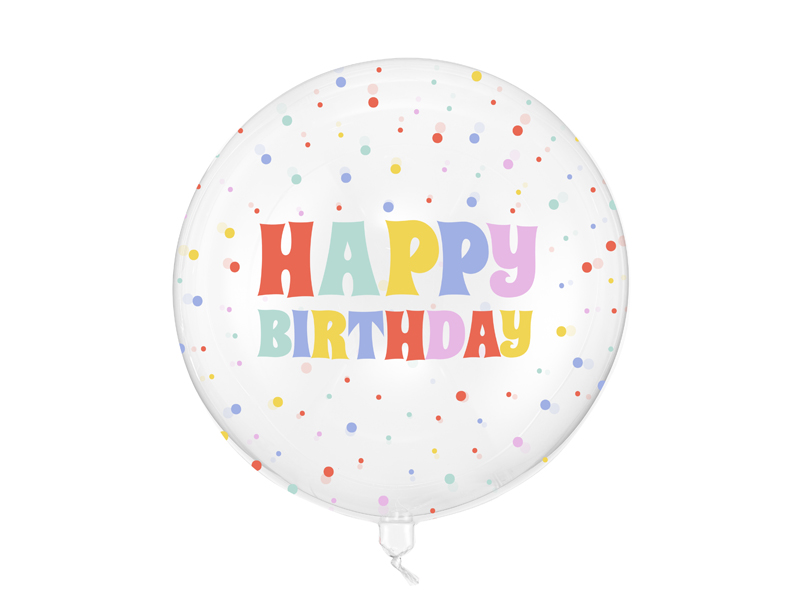 Balon Bubble Happy Birthday, 60 cm, transparentny