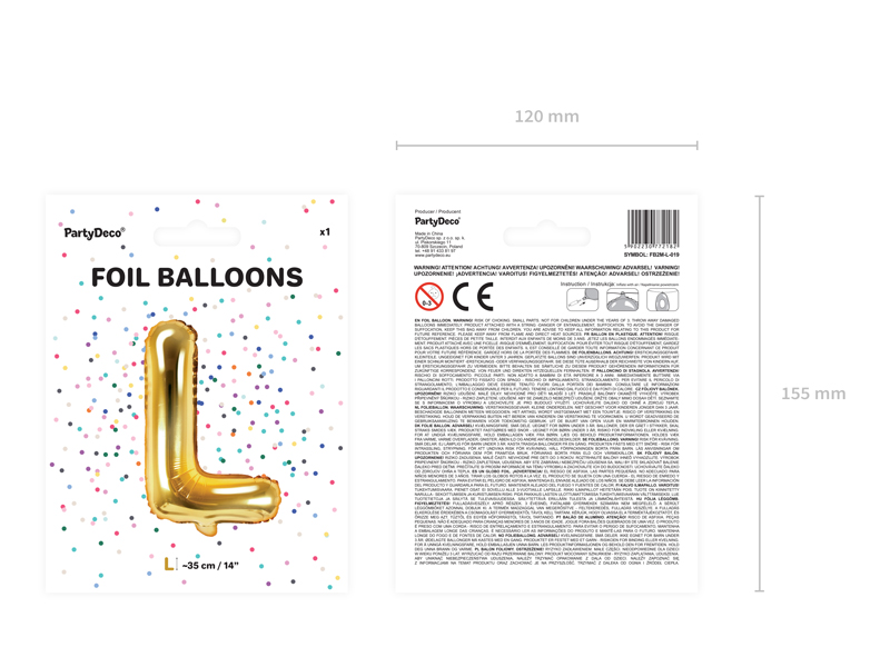 Balon foliowy Litera ''L'', 35cm, złoty - obrazek 4