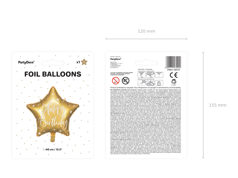 Balon foliowy Happy Birthday, 40cm, złoty - obrazek 3