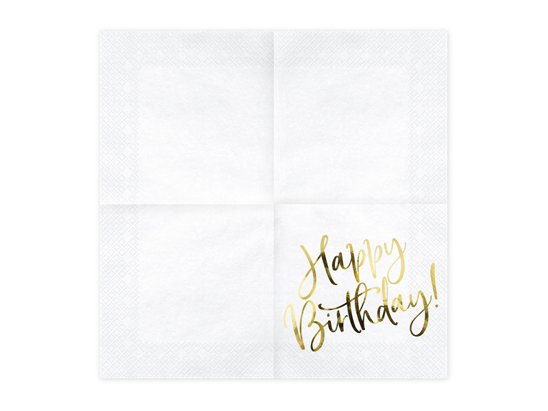 Serwetki Happy Birthday, biały, 33x33cm (1 op. / 20 szt.) - obrazek 2