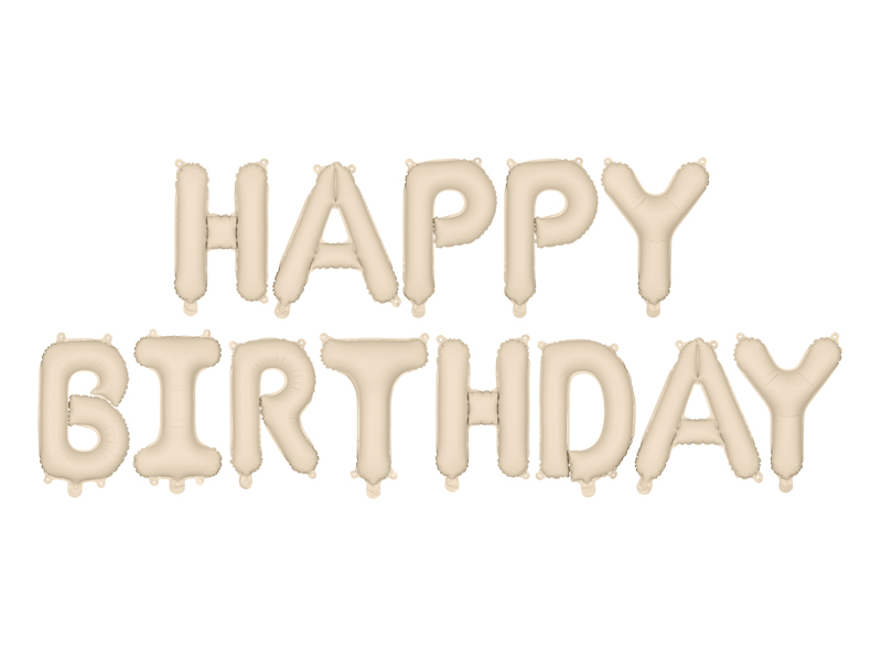 Balon foliowy Happy Birthday, 340x35cm, beż