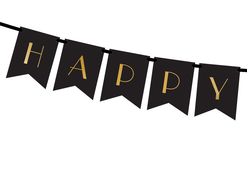 Baner Happy New Year, czarny, 15 x 170 cm - obrazek 2