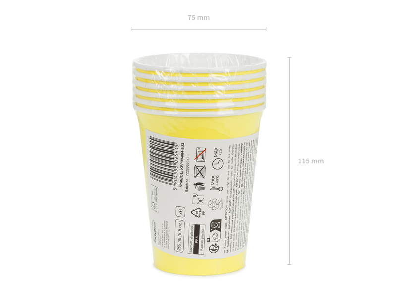 Kubeczki papierowe, żółty, 250ml (1 op. / 6 szt.) - obrazek 4