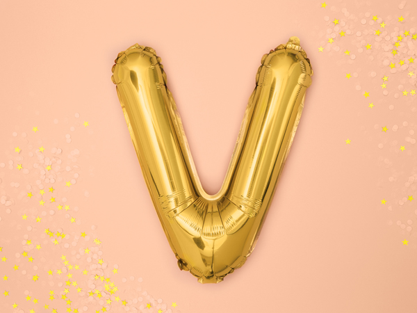 Balon foliowy Litera ''V'', 35cm, złoty - obrazek 2