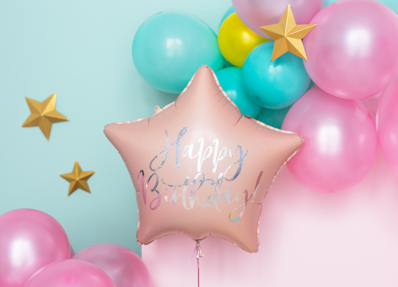 Balon foliowy Happy Birthday, 40cm, jasny pudrowy róż - obrazek 2