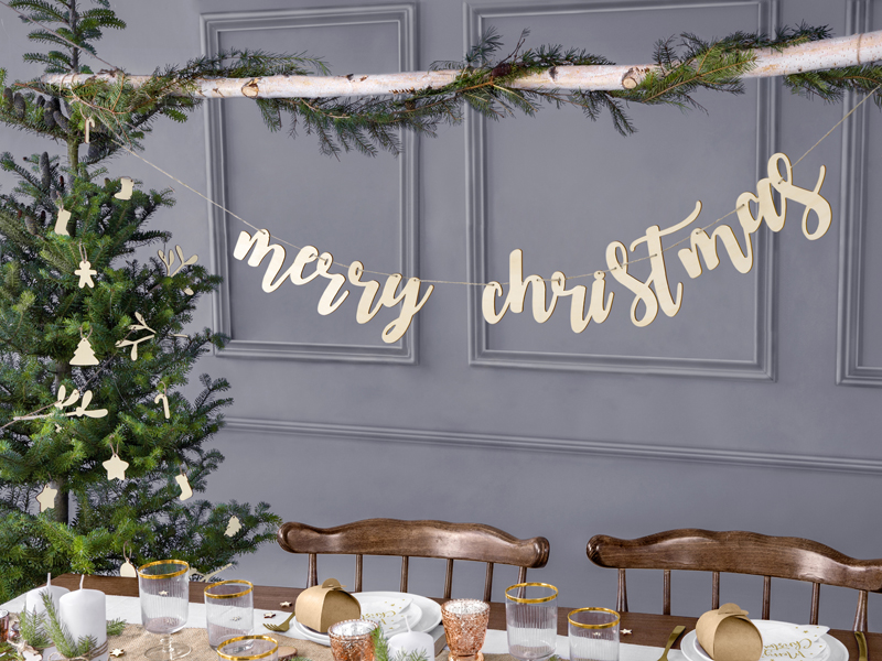 Drewniany baner Merry Christmas, 87x17cm - obrazek 3