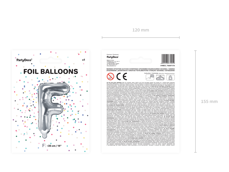Balon foliowy Litera ''F'', 35cm, srebrny - obrazek 4