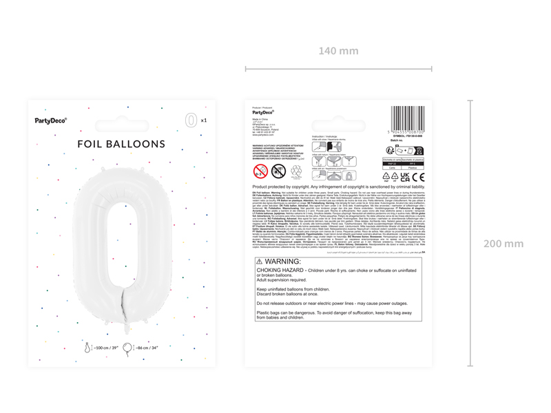 Balon foliowy Cyfra ''0'', 86 cm, biały - obrazek 4