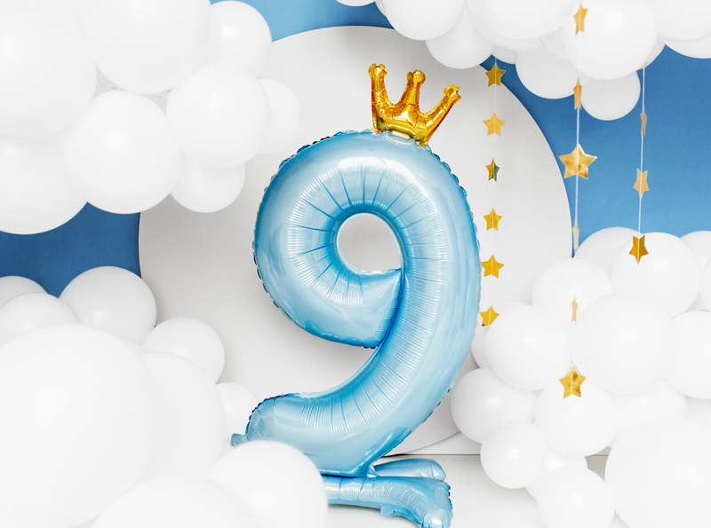 Stojący balon foliowy cyfra ''9'', 84 cm, błękit - obrazek 2