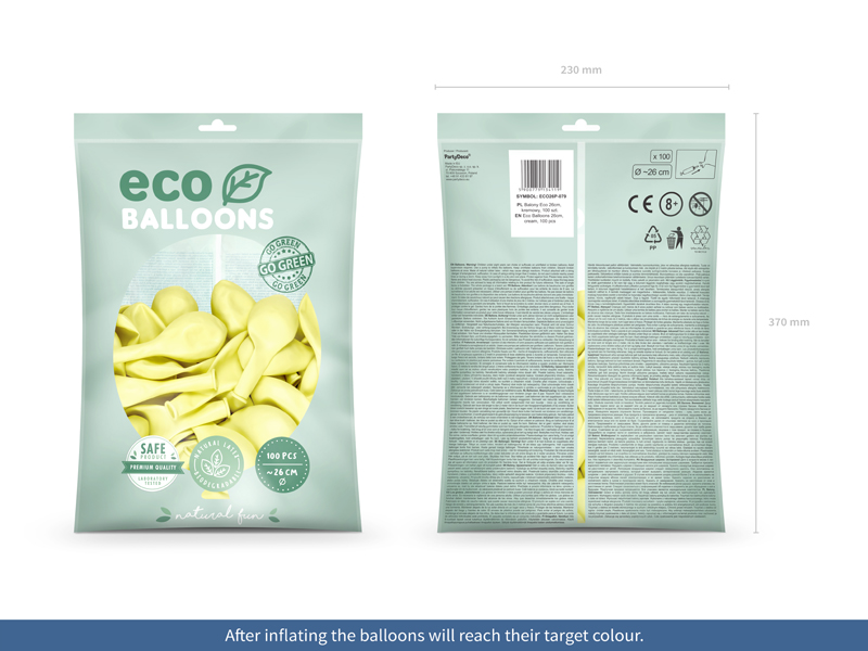 Balony Eco 26cm pastelowe, kremowy (1 op. / 100 szt.) - obrazek 2
