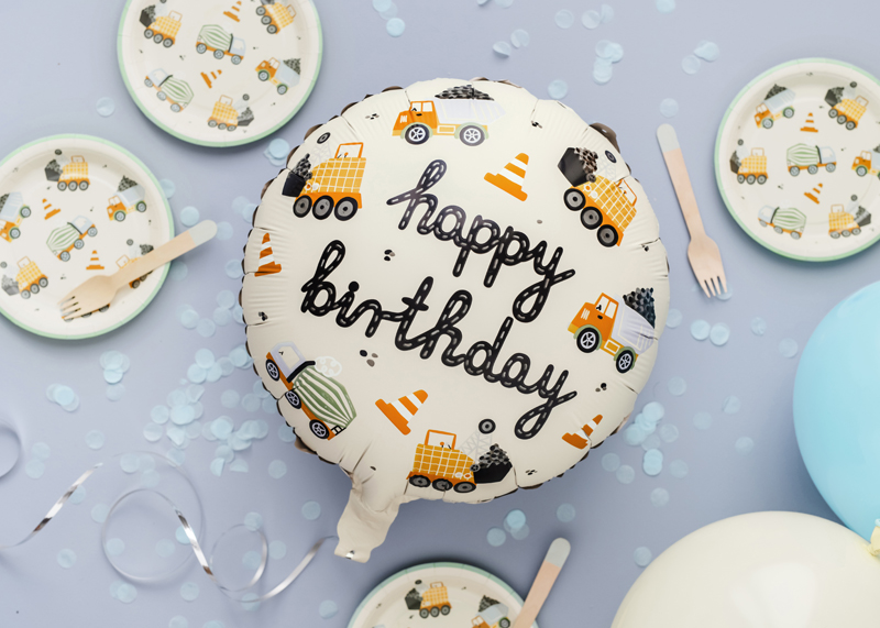 Balon foliowy Pojazdy budowlane, 45 cm, mix - obrazek 2