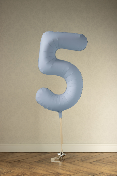 Balon foliowy Cyfra '5', 86cm, mglisty niebieski - obrazek 3