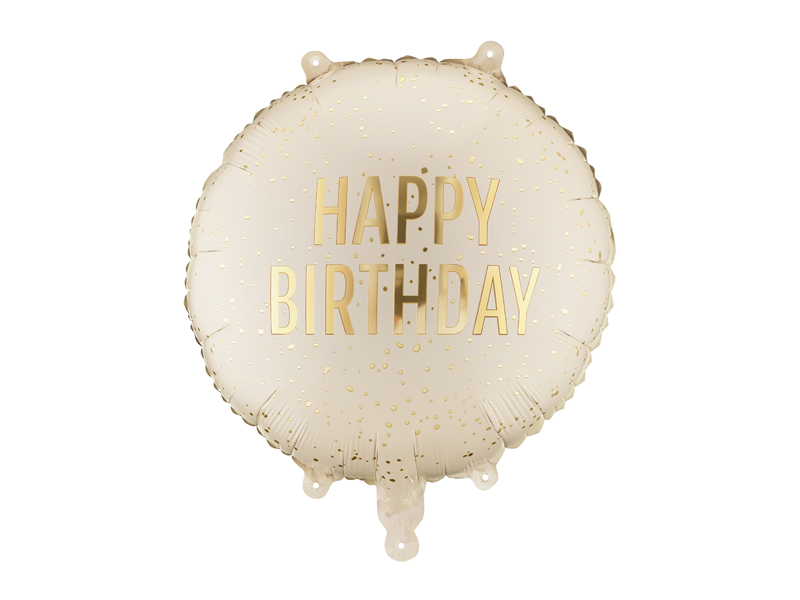 Balon foliowy pastylka ''Happy Birthday'', 35x35 cm, kremowy