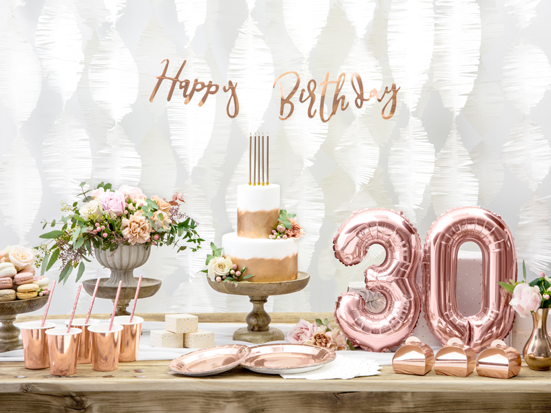 Baner Happy Birthday, różowe złoto, 16,5x62cm - obrazek 4