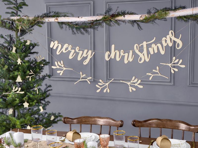 Drewniany baner Merry Christmas, 87x17cm - obrazek 4