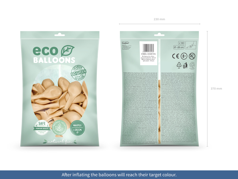 Balony Eco 26cm pastelowe, jasna brzoskwinia (1 op. / 100 szt.) - obrazek 5