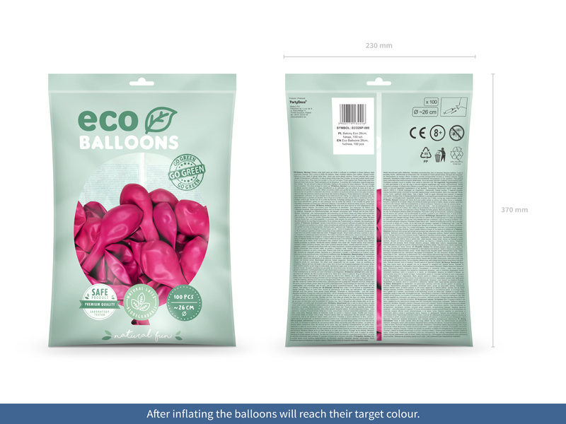 Balony Eco 26cm pastelowe, fuksja (1 op. / 100 szt.) - obrazek 2