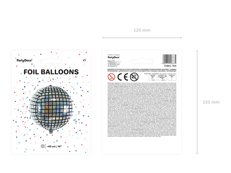 Balon foliowy Kula dyskotekowa, 40cm - obrazek 3