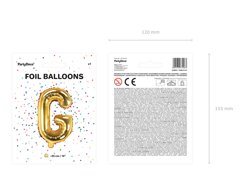 Balon foliowy Litera ''G'', 35cm, złoty - obrazek 3