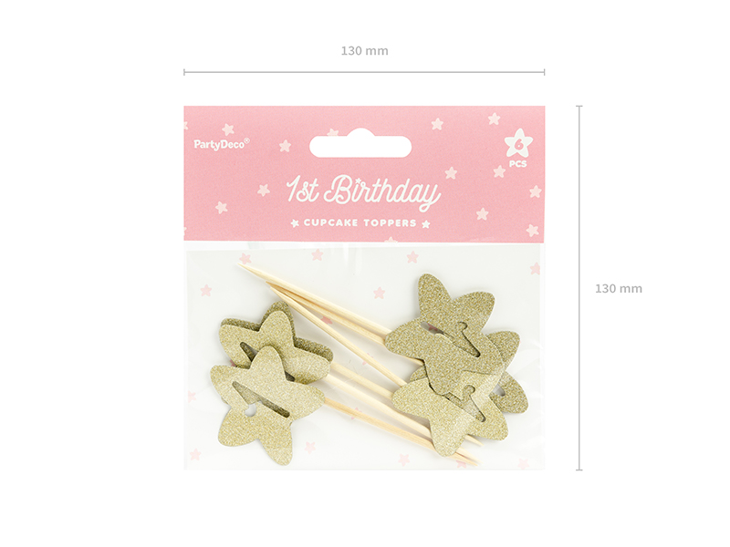 Dekoracje do muffinek 1st Birthday, złoty (1 op. / 6 szt.) - obrazek 5