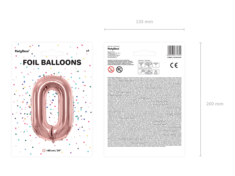 Balon foliowy Cyfra ''0'', 86cm, różowe złoto - obrazek 4