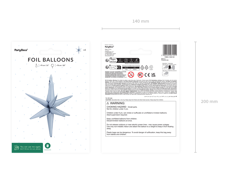Balon foliowy Gwiazda 3D, 70cm, mglisty niebieski - obrazek 3