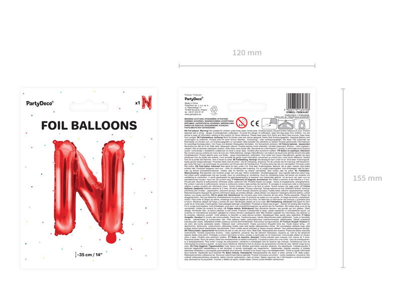 Balon foliowy Litera ''N'', 35cm, czerwony - obrazek 5