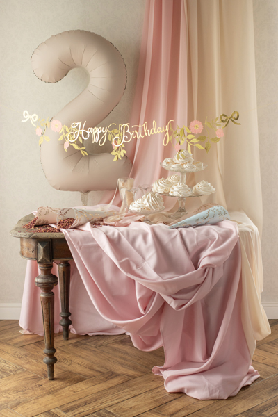 Baner Happy Birthday Kwiaty, różowo-złoty, 1.3m - obrazek 4