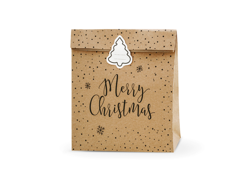Torebki na prezenty Merry Christmas, kraft, 25x11x27cm (1 op. / 3 szt.) - obrazek 2