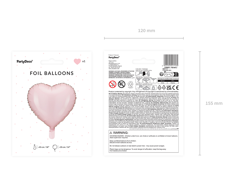 Balon foliowy Serce, 45 cm, jasny różowy - obrazek 8
