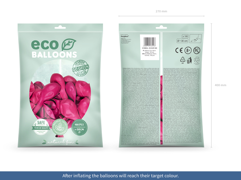 Balony Eco 30cm pastelowe, fuksja (1 op. / 100 szt.) - obrazek 2