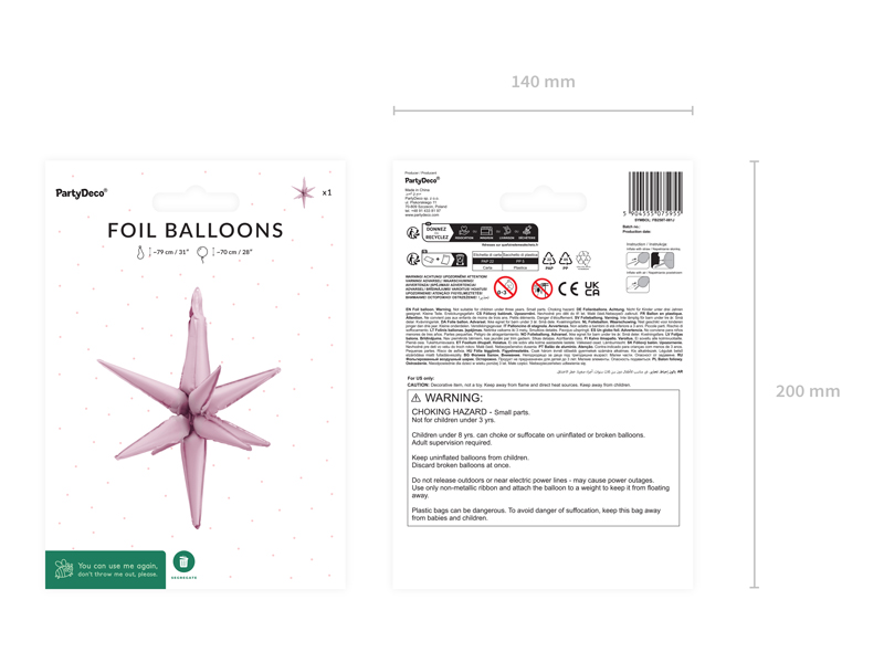 Balon foliowy Gwiazda 3D, 70cm, jasny różowy - obrazek 4
