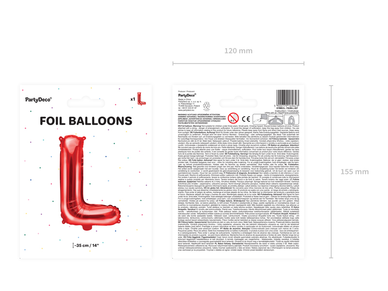 Balon foliowy Litera ''L'', 35cm, czerwony - obrazek 5